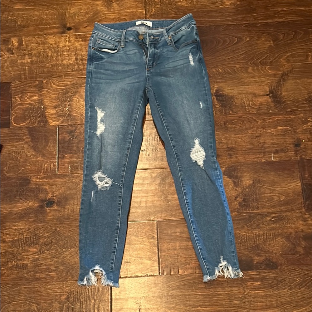 Blue Skinny Jeans with Distressed Details